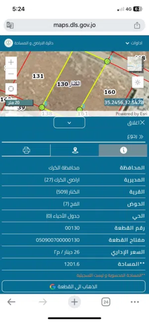 قطعة ارض مميزة للبيع / الثنية - بجانب مديرية زراعة الكرك