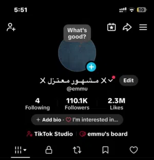 يوزر تيكتوك رباعي +110k متابع حقيقين + مليونين لايك