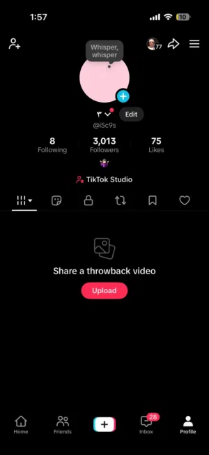 السلام عليكم ورحمة الله وبركاته عندي حساب تيك توك للبع المتابعين3000اليوزر شبه رباعي