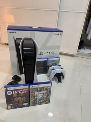 Ps5 with 2 controllers and 4 games and box