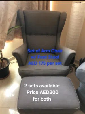 Comfort Sofa, Arm Chair with cushioned Footrest, IKEA Brand, Grey- 2sets for Living room