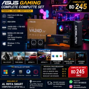 ASUS Core i5 8th Gen Gaming PC Set  GTX 950 2GB  24 100Hz Monitor  8GB RAM  1.25TB Storage  BD