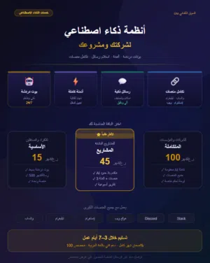 تصميم أنظمة ذكاء اصطناعي متكاملة للشركات والمشاريع — بوت دردشة، أتمتة عمليات، استلام رسائل ذكي
