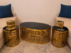 طاولة ستيل ذهبي قص ليزر
