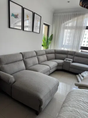 Grey L-shaped Sectional Sofa with Chaise and electric recliner — Spacious Modern Design 6 seater