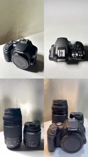 للبيع كاميرا 250D EOS Canon مع عدسات: عدسه:18-55mm عدسه : 75_300mm وفيها ضمان 6 اشهر والكاميرا نضيفه