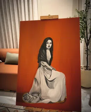 رسم يدوي على كانفس بحجم كبير، مناسبة لديكور الغرفة