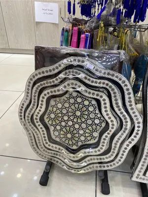 صواني ارابيسك شفل يدوي مصري ديكورات صواني ثلاث احجام  من الصدف الحقيقي التطعيم اليدوي طقم صواني صدف
