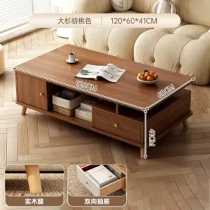 طاولة وسط خشبية بجرارات و خزانة سفلية لون بني المقاس 120*60*41سم