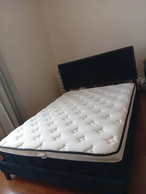 Black Velvet Bed with Side Table