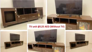 Wooden TV Unit / Entertainment Cabinet – Good Condition, 125 AED (No TV)