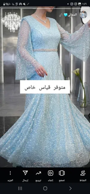 فستان سمائي مرصع كريستال