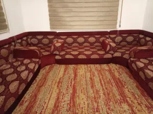فراش عربي مكون من ثلث فرشات مع مساند وماركيهم وزاويتين ضغط 40 مع سجاده