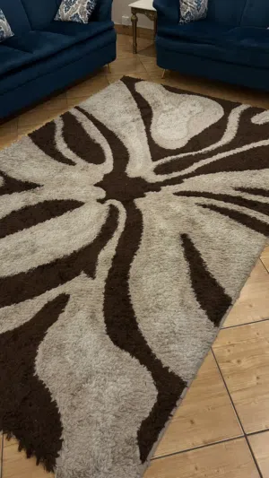 Modern Shaggy Area Rug – Brown & Cream Abstract Design