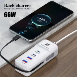 شاحن Rack Charger الاصلي السريع 66 واط بـ 4 منافذ ذكية وسرعة متكاملة بالاضافه الى منفد Type-C مدمج