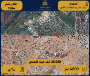 إعلان رقم (5864) أرض زراعية للبيع في العالوك خلف مسجد العالوك الكبير