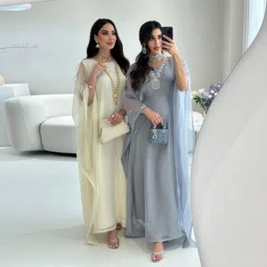 Ramadan Beading Muslim Dress Women Bat Sleeve Abaya Khimar Jilbab Eid Kaftan Robe Hijab Dresses