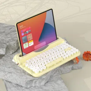 AJAZZ AF84 Retro Wireless Keyboard – لوحة مفاتيح لاسلكية وبلوتوث و2.4GHz مع حامل مدمج