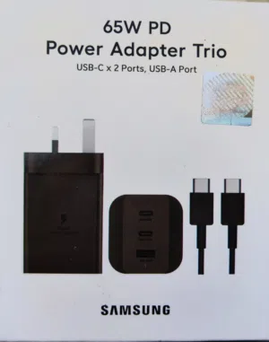شاحن سامسونج trio مع الكابل ثلاث منافذ 65w الثاني 45w والاخير 15w