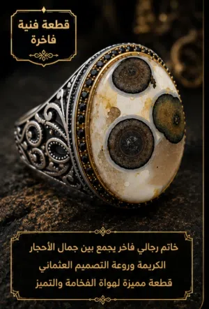 خاتم رجالي فاخر يجمع بين جمال الأحجار و روعة التصميم / فضة 925 حجر كريم داوودي عيني