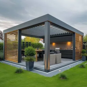 جلسات وغرف زجاجية واكواخ خشبية وابواب استيل والمنيوم