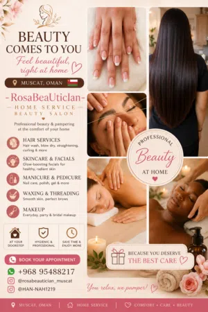 Rosa Beauty Salon Home Service Available Daily in Muscat Free Transportation For Ladies
