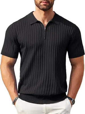 قميص بولو (أسود) Regular Fit Zipper Polo Shirt