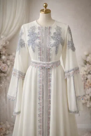 قفطان شيفون قطعتين وفستان عرايسي