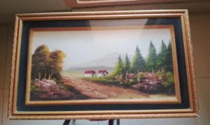 Large Decorative Wall Painting with Golden Frame