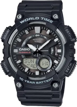 ساعة كاسيو اصليه جديده عقارب ودجتال Casio Men's AEQ110W-1AV Heavy Duty Analog-Digital