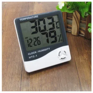 جهاز فحص الحرارة والرطوبة مع ساعة Digital Hygrometer Thermometer Humidity Meter With Clock LCD