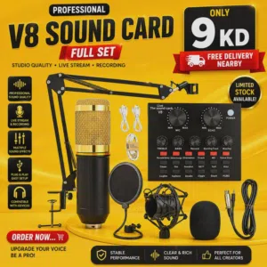 V8 Singing Live Sound Card & Professional Condenser Microphone Bundle Perfect For Content Creators