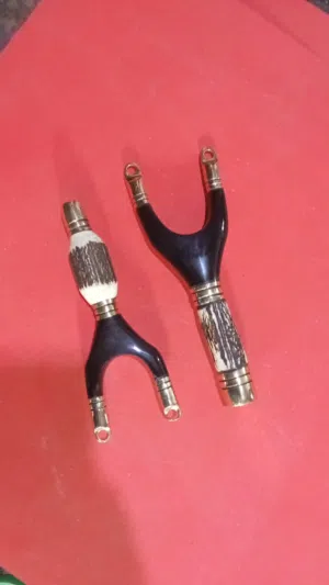 handmade slingshot with Ram horn handle