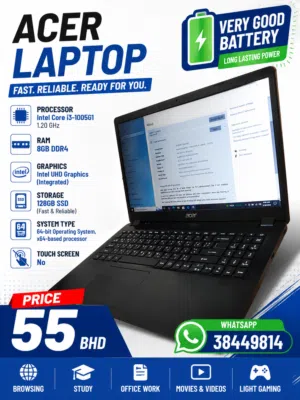 Acer Laptop for Sale Very Good i3 10th generation Battery SSD 128GB  Only 55BHD