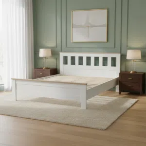 سرير نوم خشبي مودرن أبيض وأطراف طبيعية - 1804 (200 X 180)