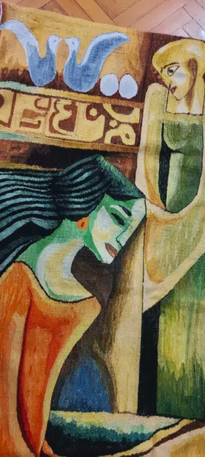 تابلوه سجاد يدوى مقاس 160×140 لوحه فنيه رسم فنان تشكيلى معروف وتنفيذه كسجاده يدوى تعلق على الحائط