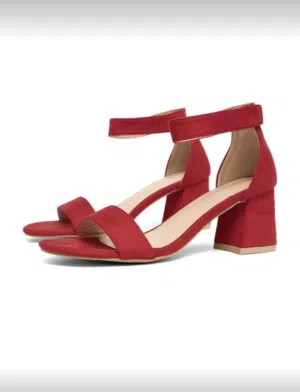 كعب نسائي أحمر أنيق بكعب عريض مريح مقاس 43 – تصميم جميل مناسب للمناسبات والطلعات