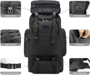 حقيبة ظهر التكتيكية D600متينة ومقاومة للماء سعة 80  لترا حجم كبير متوفر اللون الاسود فقط حاليا