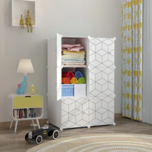 خزانة أطفال بلاستيكية بيضاء مكونة من 6 صناديق و مكان لتعليق الملابس المقاس 111*74*37سم
