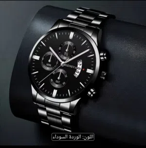 ساعة كوارتز رجالية سوداء فاخرة - جديدة تماماً ومقاومة للرذاذ