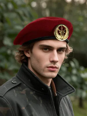 بوريه بورية بيريه القائد قبعه طاقيه اخضر اسود احمر عسكري جيش قائد فريق