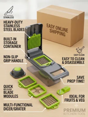 Multi-Functional Vegetable Chopper – Manual Mandoline Slicer & Dicer with Safety Guard
