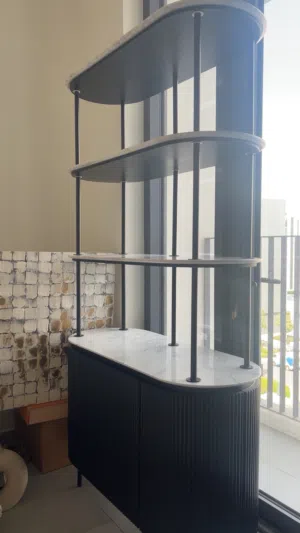Elegant black table with marble shelves (NEGOTIABLE)