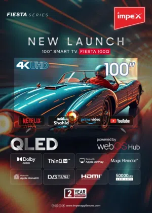 Impex Fiesta 100Q – 100” QLED 4K UHD Smart TV webOS Hub Dolby Audio 2 Years Warranty