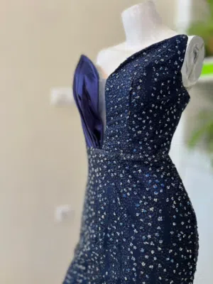 فستان تركي فاخر  كحلي لامع  Luxurious Turkish dress, navy blue, shiny
