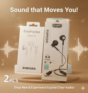 سماعتان Type C – Son Clair & Puissant, جودة عالية ومريحة – للموسيقى والمكالمات