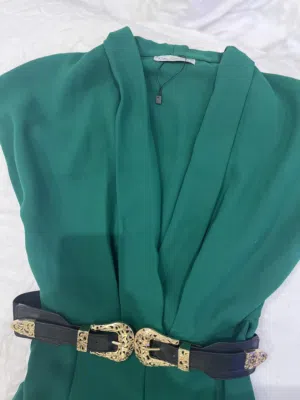 Stunning Emerald Green Jumpsuit with Ornate Western Belt (Never Worn)