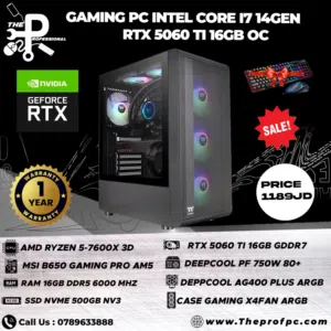 كمبيوتر الألعاب بمعالج i5-14400f مع RTX 5060Ti 16gb بسعر مميز لفترة محدودة