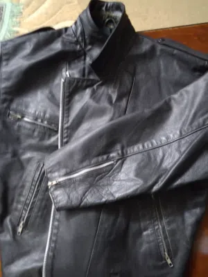 جاكيت جلد طبيعي اسود ثقيل L×