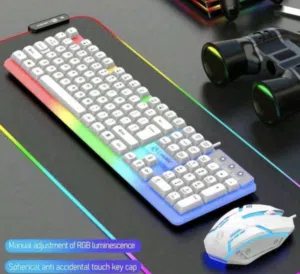 لوحة مفاتيح وماوس ألعاب LIMEIDE GTX350 بإضاءة RGB متعددة الألوان - لون أبيض